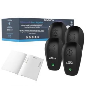BENGUOO Ultrason Souris et Rats, 4 unit&eacute;s Repulsif Souris et Rats Ultrason puissant, R&eacute;pulsif Moustique Cafard Int&eacute;rieur Prise Anti Rat Rongeur Efficace Contre Insecte Nuisible pour Bureau Maison Noir (Fascent-EU, neuf)