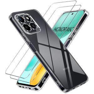 LYJERRY &Eacute;tui avec 2 Verre Tremp&eacute; Compatible avec Honor X6C Coque Protection &Eacute;cran,Transparent Antichoc Housse Silicone Film Protecteur (HappyAmz, neuf)