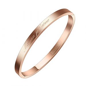 AURSTORE&reg; Bracelet Jonc Fin en Acier Inoxydable 316L avec Message Phrases d'Inspiration Largeur 4 mm Plusieurs Messages au Choix Couleurs Or Ros&eacute; (Maman Je T'aime) (Lolorara, neuf)