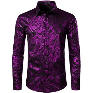 PARKLEES Chemise de luxe pour homme, imprim&eacute; &eacute;l&eacute;gant, coupe ajust&eacute;e, boutonn&eacute;e Motif cachemire dor&eacute; brillant, XL (PARKLEES, neuf)