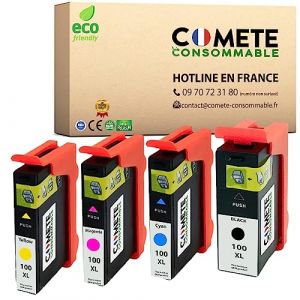COMETE, Marque fran&ccedil;aise - 100XL - 4 Cartouches d'encre Compatibles avec Lexmark 100 XL - pour Lexmark Impact S300 S301 S302 S305 S402 S405 S408 Intuition S502 S505 S605 S608 (Noir et Couleur) (Comete Consommable&reg;, neuf)