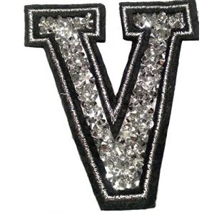 Écusson Patch Badge strass Brodé ecusson lettre alphabet thermocollant " V 8-10 cm " (B2SEE LTD avec TVA francaise et livraison LaPoste, neuf)