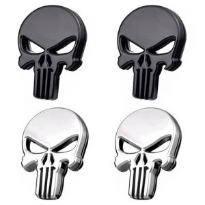 CYUaoao 4 Pi&egrave;ces Autocollants de Voiture de Cr&acirc;ne 3D - Argent&eacute; et Noir - Autocollants de Voiture T&ecirc;te de Mort en M&eacute;tal 58 x 15mm Style de Punk pour D&eacute;coration de V&eacute;hicules et Moto ou Cadeau Exquis (CYUaoao-EU, neuf)