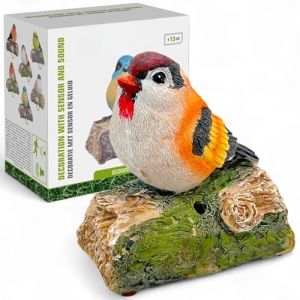 Oiseau décoratif avec chant des oiseaux et détecteur de mouvement, oiseau gazouillant sur AST avec chant d'oiseaux, 13 cm (orange/blanc) (MIJOMA, neuf)