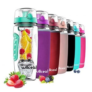 willceal Bouteille d'eau pour infuseur de Fruits 32 oz Durable avec Boule de Gel Amovible, Grande - Tritan sans BPA, Couvercle à Rabat, Protection Anti-fuites - Sports, Camping (Que) (Willceal, neuf)
