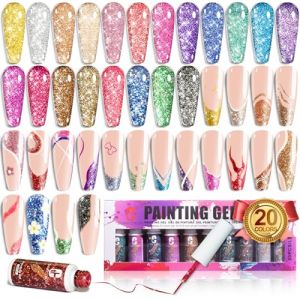 20 Couleurs Vernis Semi Permanent Liner, 7ml Or Argent rouge vert French Manucure uv Couleur Gel Paillettes, Gel Polish pour la Peinture au Trait, Vernis &agrave; Ongles Pour Nail Art Ongles (youxingnail, neuf)