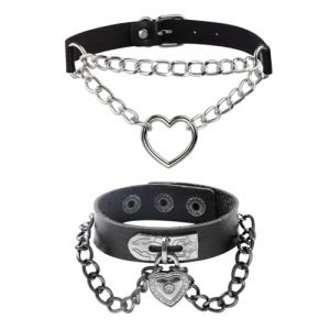 TOZBLEU Choker Punk Gothique Cuir - 2 pcs tour de cou et clous de bracelet en cuir PU, clous de bracelet cloutés punk, punk goth, bracelet à clous en cuir,adapté aux hommes et aux femmes,réglable (lilidan, neuf)