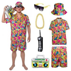 YQVGFBY Déguisement années 80 et 90 pour homme, costume de coquillage des années 80 et 90, ensemble t-shirt et short hip-hop, vêtements de sport, costume discothèque, carnaval, Rouge, XXXL (JIACUI-EU, neuf)