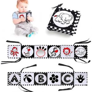 Livre Noir et Blanc Bébé, Livre Bebe 0-3 Mois Montessori, Livre D'eveil Double Face en Tissu, Livre Sensoriel Bebe, Jouet pour Lit Bébé Landau (QUQU JIANING, neuf)