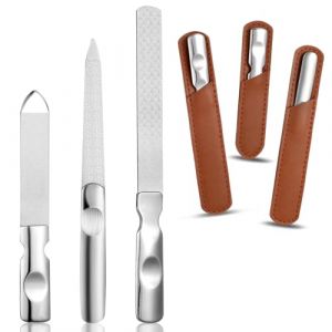 Wanmu Lot de 3 limes à ongles en métal, coupe-ongles en acier inoxydable avec étui en cuir, lime à ongles double face robuste pour ongles d'orteils épais, lime à ongles grossière professionnelle pour (see wood, neuf)