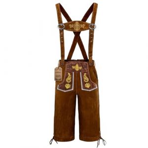 Adisno Lederhosen, Costume Bavarois Homme, Lederhose,Tenue Bavaroise Homme, Lederhosen Oktoberfest avec Broderies, Marron, Matière Flanelle, Taille M (SecroPttooo, neuf)