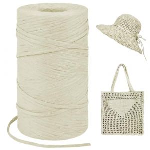 LEREATI Rafia Naturel Bobine 3mm x 300m Raphia &agrave; Crocheter Rafia Crochet, Fil de Raphia &agrave; Crocheter pour Sac, Chapeau, Paniers, Emballage Cadeau, Bricolage D&eacute;coration (Blanc Laiteux) (LEREATI, neuf)
