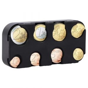 Rangement de pièces de monnaie, porte-monnaie, pour voiture, taxi, 8 compartiments de 2 euros à 1 centime (noir) (renhuanEU, neuf)