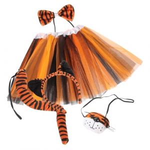 Healeved Set de D&eacute;guisement Tigre Halloween avec Bandeau Oreilles N&oelig;ud Queue et Jupe Tutu Orange et Noir Accessoires Cosplay Confortables et Durables pour F&ecirc;te et Photo (Sonieg, neuf)