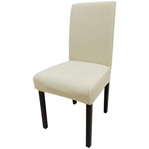 Leeyunbee 4 Pièces Housse de Chaise élastique, Amovible Lavable Jacquard Extensible Housses de Chaise de Salle à Manger, Couverture de Chaise pour Décor Salle à Manger, Hôtel et Mariage (Beige) (Dosiko, neuf)