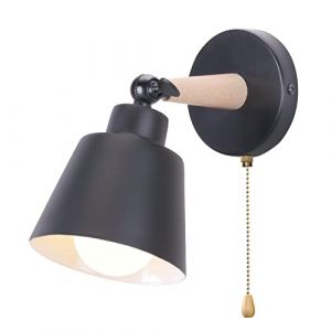 iDEGU Applique Murale Rétro Vintage E27 Luminaire Plafonnier Industriel en Bois et Métal Réglable Lampe Murale Interieur avec Interrupteur Applique Moderne pour Chambre Couloir Cuisine Salon (Noir) (IDEGU, neuf)