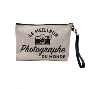 Pochette en Lin - Le Meilleur Photographe du Monde Art Photo Artiste - Trousse Maquillage en Toile Aspect Lin - Trousse de Toilette - 23,5 x15 cm (FabulousBOUTIK, neuf)