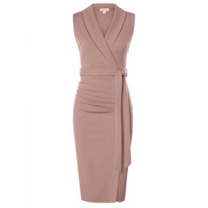 GRACE KARIN Robe Fourreau Femme sans Manches Col Châle Mi-Mollet avec Ceinture Amovible et Fente Élégante Rose 44 (Claroine EU, neuf)