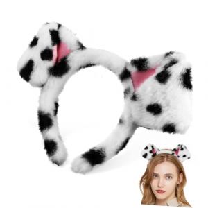Healeved Bandeau Oreilles Dalmatien Fluffy Confortable pour D&eacute;guisement Adulte et Lavage Visage Accessoire Animalier Festif et Cosplay Chiot T&ecirc;te Chien D&eacute;corative (Sonieg, neuf)