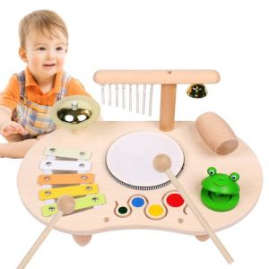 Instrument de Musique B&eacute;b&eacute; Montessori, Jouet Musical &Eacute;ducatif 7 en 1 en Bois avec Tambour et Batterie Enfant, Cadeau pour Enfants 3 4 5 Ans (wotoyd, neuf)