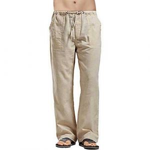 Lanckeli Pantalons en Lin pour Hommes, Pantalon d'&eacute;t&eacute; L&eacute;ger pour Homme, Pantalon en Lin uni et D&eacute;contract&eacute;, Pantalon de Yoga de Plage Multi-Poches avec Cordon de Serrage. (Lanckeli FR, neuf)
