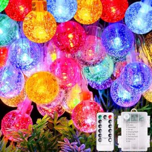 AUAUY Guirlande Lumineuse Globe, 10m 100 LEDs Guirlande Lumineuse à Pile avec Télécommande, 8 Modes D’Éclairage pour Intérieur/Extérieur, pour Noël, Jardin, Cour, Mariage, Fête (Coloré) (Lairi, neuf)