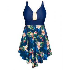 Hanna Nikole Maillot de bain une pièce pour femme grande taille avec jupe gainante - Maillot de bain à volants doux avec short de bain intégré, motif floral bleu, 48 Grande taille (leisurelax-eu, neuf)