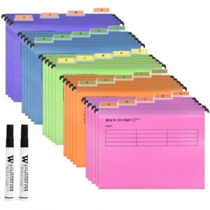 MOPLA 24Pcs Dossiers Suspendus A4 Classeur en PP Dossier Suspendu pour Tiroir,Hanging File Folder pour Armoires de Classement avec Onglets et Insertions pour École, Maison et Bureau (Webster.WOW, neuf)