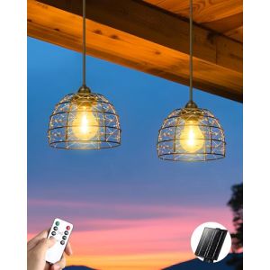 FabStyl Lampe Solaire Intérieur Extérieur, 2 Suspensions de Style Bohème avec Télécommande, Intensité réglable, Fonction Minuterie, Etanch IP65 pour Jardin Cour Tonnelle Cabanon Gazebo Maison Garage (FabSLight EU, neuf)