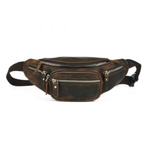 Handadsume Sac Banane-Sac Ceinture- en Toile r&eacute;sistante &agrave; l'eau + Cuir pour randonn&eacute;e, Voyage, Petite Pochette pour t&eacute;l&eacute;phone Portable pour Homme et Femme FB811-29 (100% Cuir - x346 - Marron) (buyun2000, neuf)