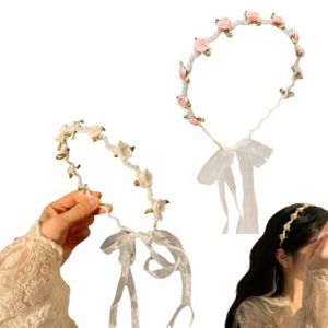 DULZEN 2 Pcs Serre tete femme Accessoires de cheveux pour filles enfants Bandeau de coiffure de fille de fleur Bandeau de fleur de perle blanche filles princesse bandeau de cheveux de mariage (mengogua, neuf)