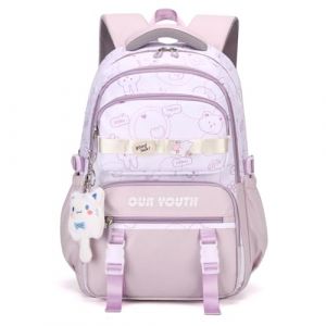 IvyH Cartable Fille Primaire Coll&egrave;ge- Sac A Dos Enfant L&eacute;ger et Imperm&eacute;able d'une Capacit&eacute; de 32 litres pour les Filles &acirc;g&eacute;es de 8 &agrave; 16 ans, Sac D'&eacute;cole en Nylon avec Pendentif Mignon, Violet (IvyH, neuf)