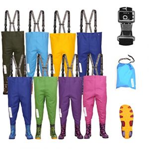 3Kamido Enfant Cuissardes de pêche Jeunesse 10 modèles, Taille Ajustable, Bretelles durables, Boucle Nexus, Waders, Bottes de pêche, Poitrine échassiers, 20-35 EU (34/35, Crocodiles/Vert Clair) (3Kamido, neuf)