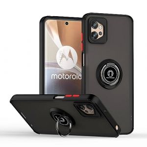 BORYA Coque pour Motorola Moto G32, Antichoc Très Mince Premium Souple Translucide Givré Silicone TPU+PC Housse, Mat Anneau Magnétique Support Étui, Noir Rouge (Boerya, neuf)