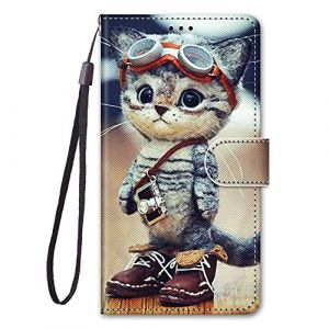 Nodigo Cuir Coque pour Huawei P Smart 2019/Honor 10 Lite Antichoc avec Support Clapet Design Animal Motif Dr&ocirc;le &Eacute;tui Bumper 360 Kickstand Case Cover Housse Fille Femme Homme Portefeuille - Chat (Nodigo, neuf)