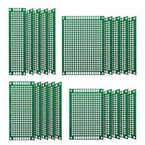 Chanzon 20 pi&egrave;ces cartes PCB double face (4 tailles &ndash; 2X8 3X7 4X6 5X7) Trous traversants &eacute;tam&eacute;s FR4 Prototype Kit Circuit imprim&eacute; Perfboard universel pour projet de soudure DIY kits Arduino (Chanzon FR, neuf)
