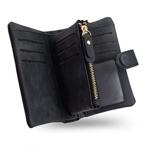 conisy Portefeuille Femme RFID Blocage,Grande Capacité Petite Porte Monnaie en Cuir Chic Court Bourse pour Les Dames (Noir) (conisy, neuf)