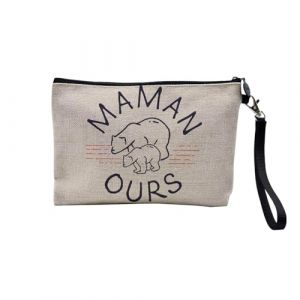 Pochette en Lin - Maman Ours Famille Mignon Animal - Trousse Maquillage en Toile Aspect Lin - Trousse de Toilette - 23,5 x15 cm (FabulousBOUTIK, neuf)