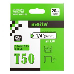 meite Agrafes en acier inoxydable type 140/6 mm, agrafes lourdes T50 en acier inoxydable 304 pour agrafeuse, agrafes T50, agrafes pour tapisserie 20 gauge à couronne de 10,5 mm (MEITE Europe, neuf)