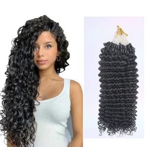 FUIBEJAE Extensions de cheveux humains Micro boucle pour femmes,Extension de cheveux micro perle noire naturelle boucl&eacute;e profonde V&eacute;ritable pi&egrave;ce Remy Micro Ring,50G 100 brins,14inch (SHUOCHENGUK, neuf)