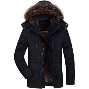 ZDJSWJ Hommes col fourrure capuche duvet &eacute;pais parka chaud doudoune grande imperm&eacute;able haute long manteau (ANoir,4TG) (ZDJSWJ STORE, neuf)
