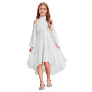 Freebily Asymétrique Robe De Mariage Soirée Princesse Fille Enfant Robe Licou de Cocktail Concours De Beauté Ecole Volants Strass Diamants Blanc 11-12 Ans (MissPretty, neuf)