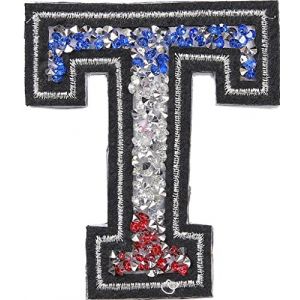 Écusson Patch Badge strass Brodé ecusson lettre alphabet thermocollant lettres en strass 8-10 cm T FRANCE couleurs Tricolore (B2SEE LTD avec TVA francaise et livraison LaPoste, neuf)