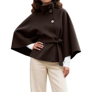 G&eacute;n&eacute;rique Poncho pour Femme Mode Automne Et Hiver pour Femmes Couleur Unie Col Montant Bouton Cape Courte &Eacute;l&eacute;gant Poncho Cape &agrave; Col Montant et Boutons pour L'automne et l'hiver (Dingfou, neuf)