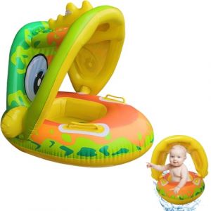 Anneau de Natation Bébé, Bouée Bébé avec Parasol Amovible, Flotteur de Piscine Gonflable, Bouee Bebe, Bouée de Natation pour Bébé, Bouée Enfant, Flotteur de Piscine Gonflable pour Bébé (Dinosaures) (YANXIN-EU, neuf)