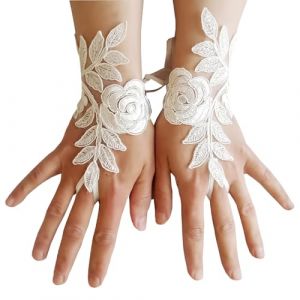 1 Paire Gant a Plume Gants Dentelle Noir Deguisement Halloween Femme, Gants de Plumes Dentelle, Gants Dentelle sans Doigts pour Femmes (QUQU JIANING, neuf)