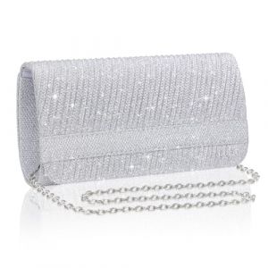 Larcenciel Pochettes et Clutches Femme Paillet&eacute; Serg&eacute;, Sac a Main Femme Argent&eacute;e avec Cha&icirc;ne, Sac Soiree Brillant, Sacoche Bandouli&egrave;re Tendance pour Mariage Fete Boule Cocktail C&eacute;r&eacute;monies, 20x10x6 CM (Sasiki, neuf)