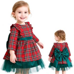 TBAMTBW Robe Noel Fille Robe de Noel Enfant Carreaux Robes Fille Noels Tenue Noels Filles Nœud Costume Noël Bebe Robes de Princesse Noël Filles 3 Ans-4 Ans (GYFS-store, neuf)