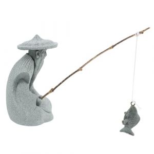 Yardwe Statue De P&ecirc;cheur Chinoise en R&eacute;sine 3.94In D&eacute;coration De Jardin Zen Ext&eacute;rieur Aquarium Bonsa&iuml; Ornement Figurine De Terrarium (Antique Guyue, neuf)