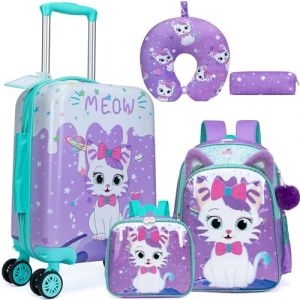 HTgroce Valise Enfant 16" et Sac &agrave; Dos, Bagage &agrave; Main pour Enfants Filles, Cabine Enfant, Valise Enfant Roulette avec 4 Roues Pivotante &agrave; 360&deg; Bagages Enfant (Lldaily EUR, neuf)